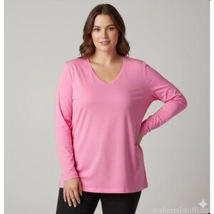 NWOT New Lilly Pulitzer Pink V-Neck Long Sleeve T-Shirt Top Cotton Stretch XXL